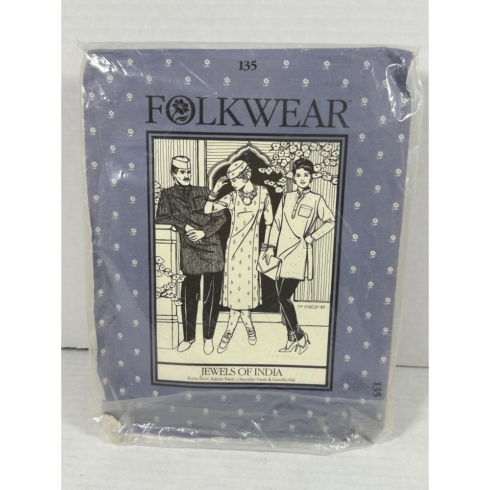 Folkwear 135 Jewels of India Sewing Pattern KurtaKamizChuridarGandhiHat 1987 CUT